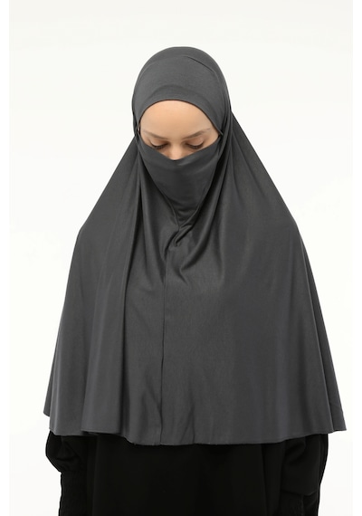 Altobeh Hazır Türban Peçeli Pratik Eşarp Tesettür Nikaplı Hijab - Namaz Örtüsü Sufle 3xl - Füme Füme