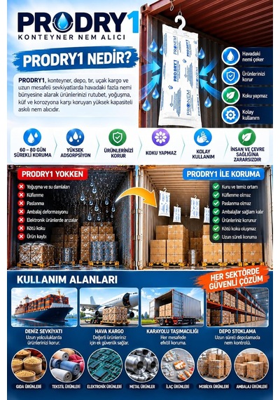 Prodry 1 Konteyner Nem Alıcı Aktif Kil Askılı Rutubet Giderici, Nem Tutucu, Yoğuşma Ve Korozyon Önleyici 2 Pa Diğer