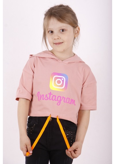 Toontoy Kids Toontoy Kız Çocuk Instagram Baskılı Kapüşonlu Tişört Somon