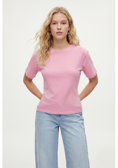 Ritnice Kadın Luma Belden Oturan Bağcıklı Ayarlanabilir Pamuk Pembe T-shirt / Bluz