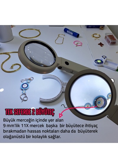 Upway 8 Led'li Şarjlı Profesyonel 5x/11x Katlanabilir Büyüteç - El Ve Masaüstü Çift Mercek Büyüteç