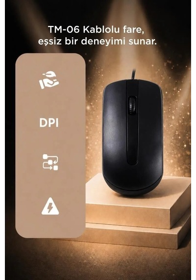 Özel Üretim Hızlı Öğrenci Sessiz Mouse Optik Kablolu Fare Tm06 Siyah