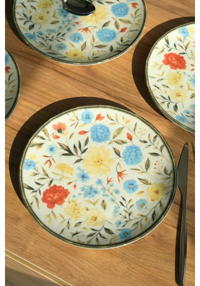 Tabak Evi Porselen Fiori Tuval Pasta Tabağı 20cm 4 Kişilik 4 Parça Tvl4ptprs1212 Çok Renkli
