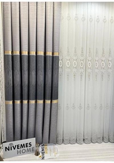 Lexroo Amasra Ft614164 V-5403 Gri 1/3 Sık Pileli Fon Perde Apm