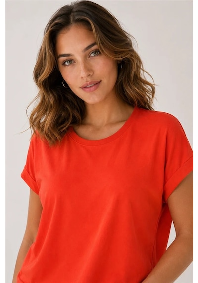 Fashion Friends Bisiklet Yaka Kadın Bluz 26y0194k1 Nar Çiçeği