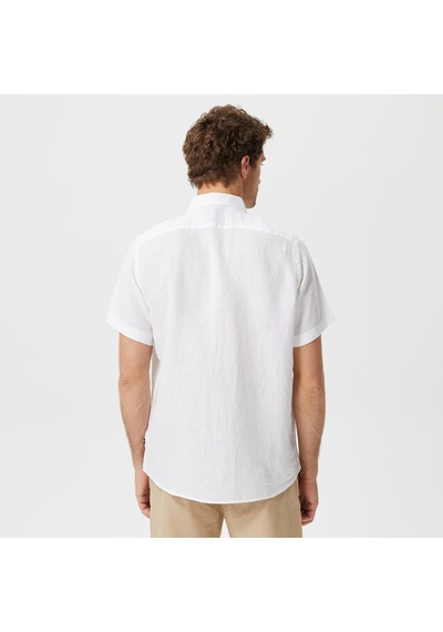 Nautica Erkek Beyaz Classic Fit Kısa Kollu Keten Gömlek