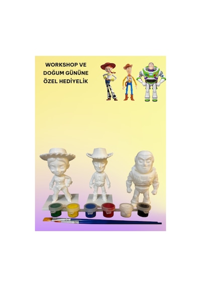 3d Toy Story Woody-jessie-buzz 3 Lü Set Figür Boyama Seti - Kendin Boya Hobi Ve Etkinlik Seti - Akrilik Boya + 6 Fırça