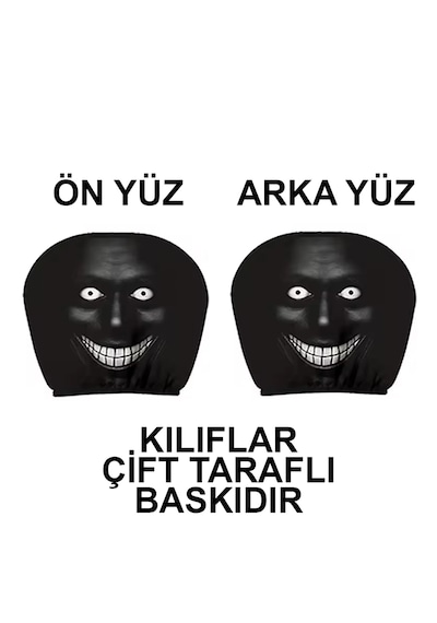 Korkunç Yüz-2 Çift Taraflı Dekoratif Oto Başlık Kılıfı/maske 2'li Siyah