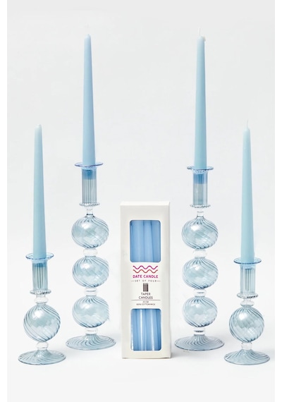 Mavi Pastel Renk Konik Şamdan Mum - 4'lü Set Mavi