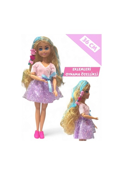 36 Cm Hareketli Eklemli Model Bebek - Renkli Saçlı Oyuncak Et Bebek - Kıyafet Ve Aksesuarlı