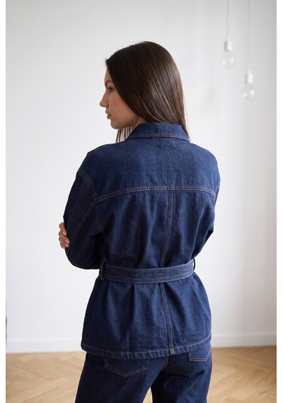 Unika Boutique Kadın Kuşaklı Denim Ceket Ve Pantolon Takım Çok Renkli