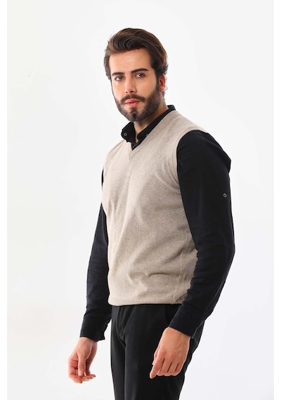 Günay Erkek V Yaka Yün Süveter 0108 Bej