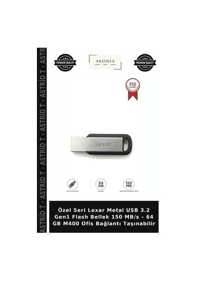 Özel Seri Lexar Metal Usb 3.2 Gen1 Flash Bellek 150 Mb/s 64 Gb M400 Ofis Bağlantı Taşınabilir