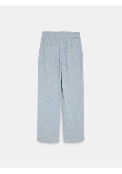 Dilvin 72730 Keten Karışımlı Bağcıklı Pantolon-mavi