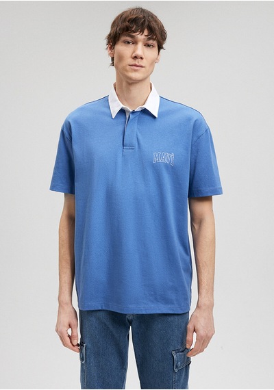 Baskılı Polo Tişört Loose Fit / Bol Rahat Kesim 0612049-70872 Mavi-70872