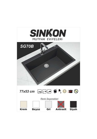 Sinkon Antrasit Granit Eviye 77 x 53 - Sg70B - Sinkon