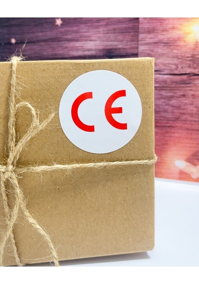 Ce Kırmızı Yazılı Yuvarlak Yapışkanlı Etiket 5x5 Cm 100 Adet