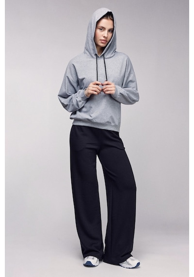 Sââde Kadın Oversize Kapüşonlu Basic Hoodie Sweatshirt Gri