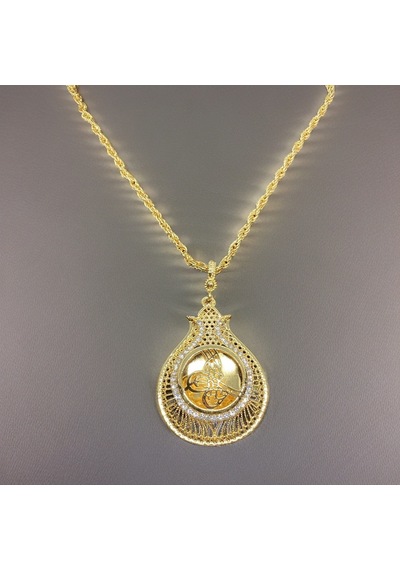 Özel Günlerin Işıltısı Altın Kaplama Dizme Taş Osmanlı Turalı Bijuteri Kolye Şıklığınızı Taçlandırın-9034210271852 Gold