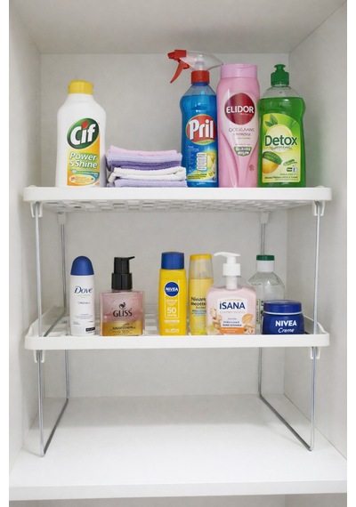 Modern Mutfak Rafı Metal Ayaklı Çok Amaçlı Organizer 2 Adet Beyaz