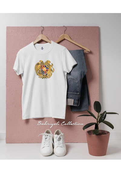 Oversize Ermenistan Logo Tasarımlı Unisex T-shirt Beyaz