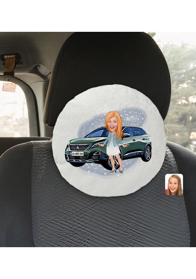 Kişiye Özel Plakalı Kadın Peugeot 3008 Karikatürlü Yuvarlak Araç (503989074)