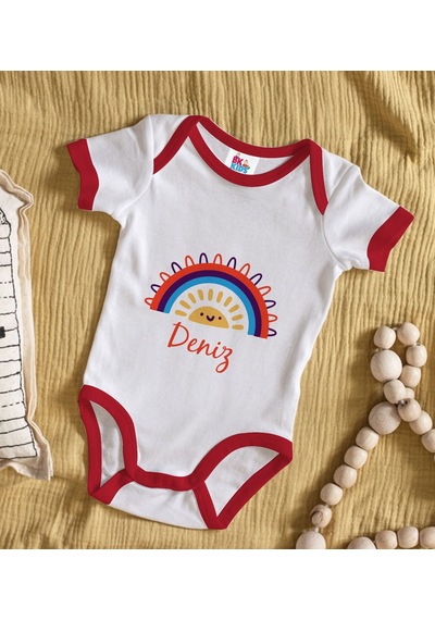 Bk Gift Bk Kids Kişiye Özel İsimli Kırmızı Bebek Body Zıbın-1 Çok Renkli