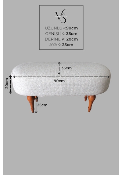 Dikdörtgen Puf Craft Bukle Şönil Kumaş Ahşap Ayaklı Modern Tasarım Krem