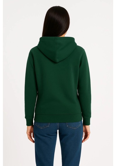 Primemagazam Kadın 3 İplik Pamuklu Kapüşonlu Kanguru Cepli Sweatshirt Hoodie - Haki Çeşitli