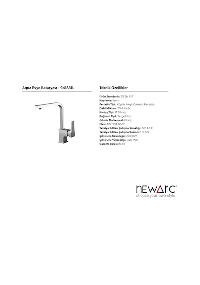 Newarc 941881L Aqua Eviye Bataryası