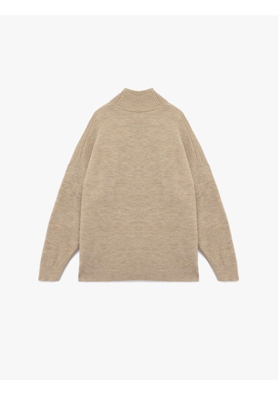 Koton Oversize Uzun Kollu Dik Yaka Triko Kazak Vizon 6wak90167ht Vizon