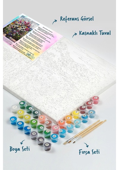 Sayılarla Boyama Seti 40 x 50 CM Tuval Şasesine Gerili Vazodaki Renkler