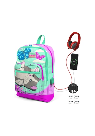 Coral High Kids Su Yeşili Pembe Kedi Desenli USB Şarjlı Kulaklık
