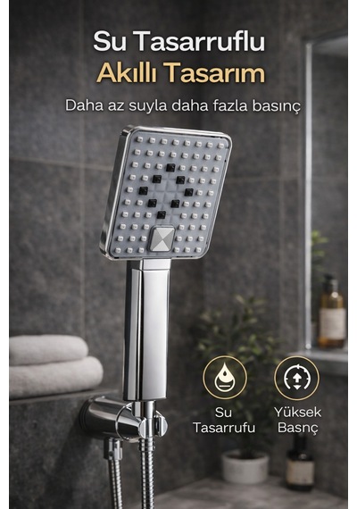 Yüksek Basınçlı Kare El Duş Başlığı 3 Fonksiyonlu Su Tasarruflu Modern Premium Tasarım Beyaz P Diğer