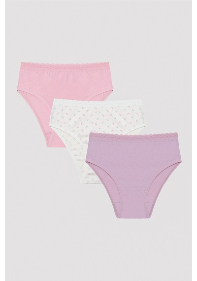 Penti Kız Çocuk Çiçekli 3lü Slip Külot Çok Renkli