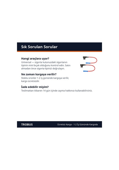 Trobus Fuse Tap Sigorta Çoklayıcı Mini Bıçak Tipi Adaptör 2 Adet Diğer