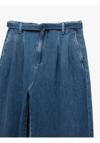 Koton Yüksek Bel Geniş Paça Kemer Detaylı Pileli Jean Pantolon Orta İndigo 5sal40167md Indigo Koton Yüksek Bel Geniş Paça Kemer Detaylı Pileli Jean Pantolon Orta İndigo 5sal40167md Indigo