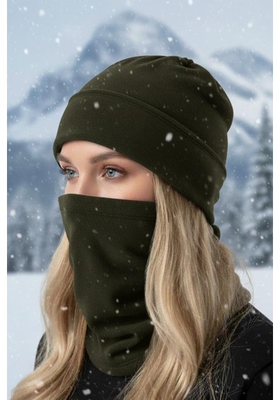 Single Sword 2 Li Set Unisex Kışlık Polar Boyunluk & Bere Olan Çok Amaçlı Soğuk Hava Koruması 0//haki Çok Renkli
