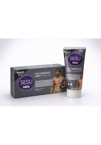 Sesu Men Tüy Dökücü Krem 200 Ml Maxi Boy Erkekler İçin Hızlı Etkili Depilasyon Kremi