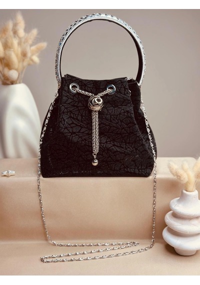 Elora Atelier Taş Detaylı Büzgülü Siyah Çanta Çok Renkli