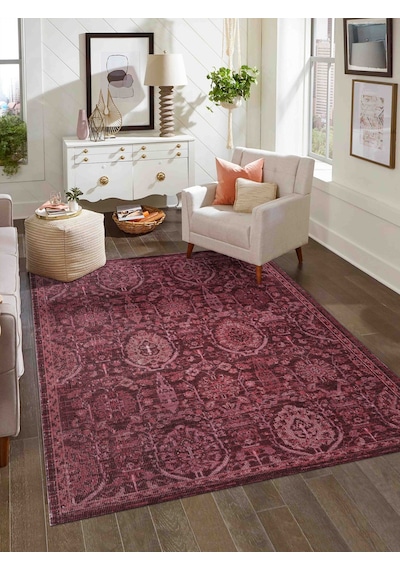 Antik 1116 Klasik Vintage Salon Halısı Bordo Retro Mutfak Halısı Tozumaz İnce Makine Halısı Bordo