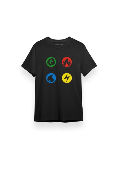 Pokemon Energy İcons Siyah Kısa Kol Erkek Tshirt 001