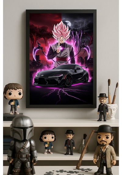 Goku Supra Siyah Ahşap Çerçeveli Poster, Dekoratif Anime Araba Duvar Tablosu