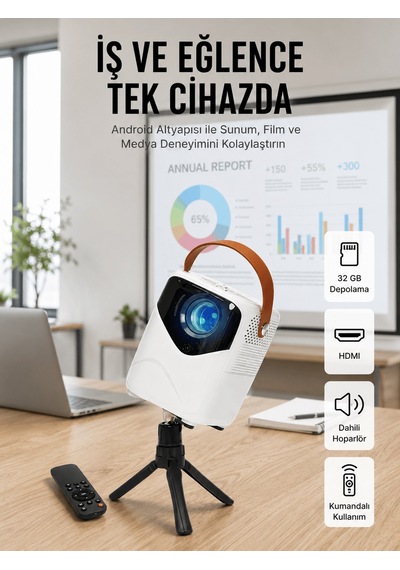 Projeksiyon Ev Sineması Bluetooth 4k Hd Kaliteli Görüntü Kumandalı 58613825