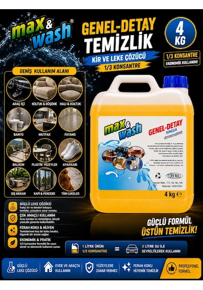 4 Kg Genel Detay Temizleyici 1/3 Konsantre Çok Amaçlı Araç İçi Ve Dışı Temizleyici Profesyonel Oto Kuaför Ürünü