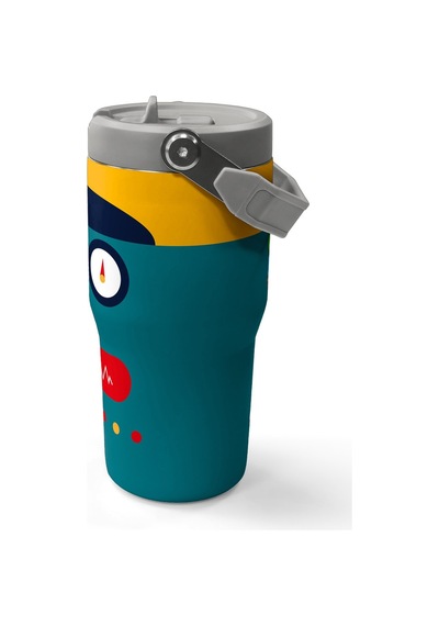 Coral High Lacivert Çivit Robot Desenli Katlanır Ağızlıklı Çelik Termos 600 Ml 38918 Lacivert
