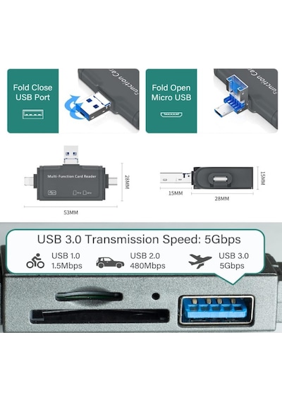 Type C Micro Usb Lightning 7in1 Kart Okuyucu Tf Sd Usb Ads-368