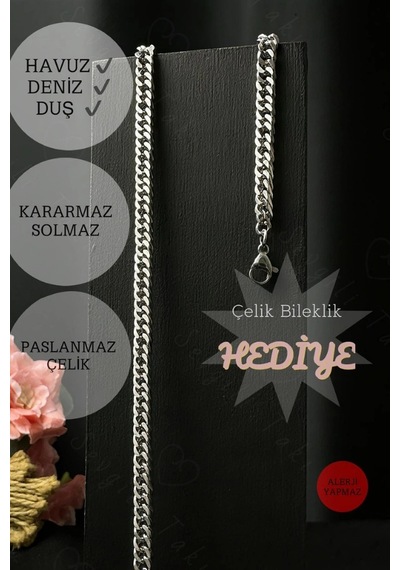 İnce Küba Model Çelik Zincir Çocuk Kolye Bileklik Takımı Karma Serisi Gümüş