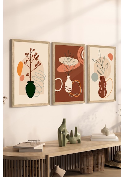3 Parça Ahşap Çerçeve Görünümlü Mdf Poster Tablo Seti - Set 105 - Mdf3dsohoset105