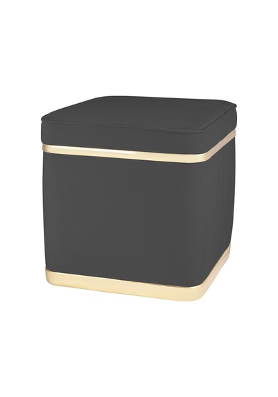 Zengo Gold Twin Line Kare Puf -antrasit Kumaş, Dekoratif Makyaj Masası Pufu-modern Style